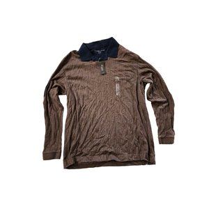NWT Dockers Premium Sweater Mens Brown with Black Collar Long Sleeve Large